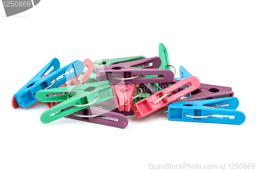 Image of Pile of cheap plastic clotespins