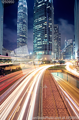 Image of traffic in Hong Kong at night 