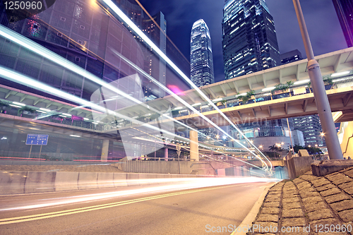 Image of traffic in Hong Kong at night 