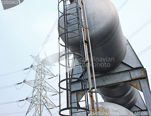 Image of gas tanks and power tower in the industrial estate, suspension e