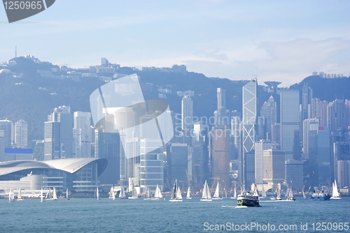 Image of Hong Kong harbour with sailinng boat