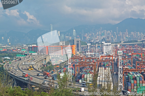 Image of highway and container terminals in Hong Kong