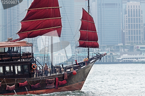 Image of sailboat in Hong Kong harbor 