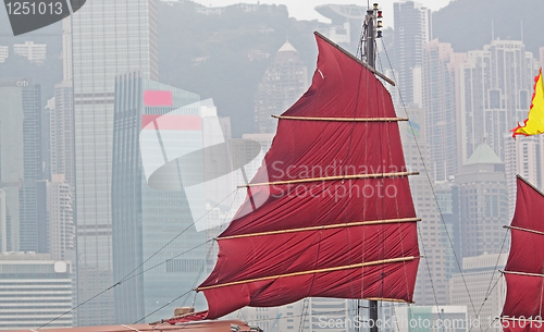 Image of sailboat in Hong Kong harbor 