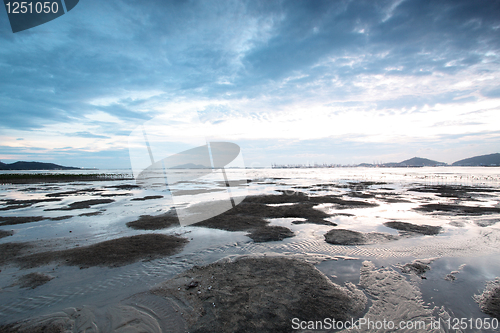 Image of Sunset in Hong Kong along the coast at dusk 