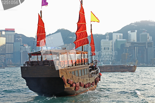 Image of sailboat in Hong Kong harbor 