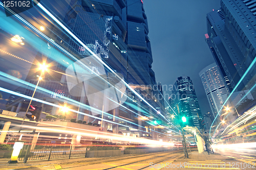 Image of traffic in Hong Kong at night 