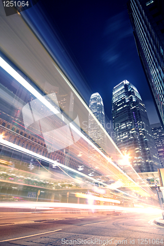 Image of traffic in Hong Kong at night 