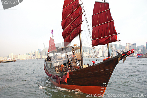 Image of sailboat in Hong Kong harbor 