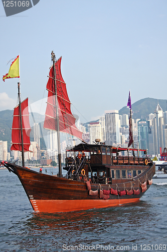 Image of sailboat in Hong Kong harbor 