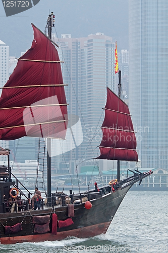 Image of sailboat in Hong Kong harbor 