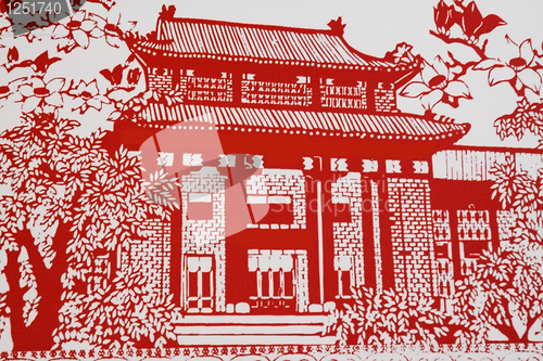 Image of house,This is a picture of the Chinese paper cutting. Paper-cutt
