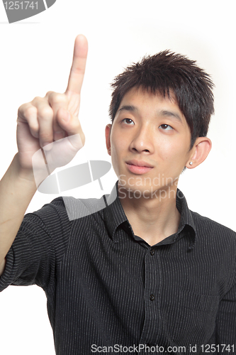 Image of hand pointing is on the white bangkok 
