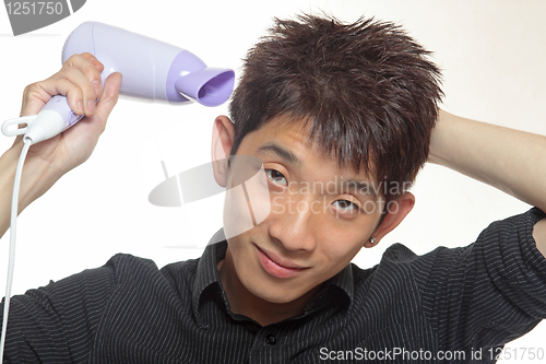 Image of Concept image of metrosexual male featuring a young male using a