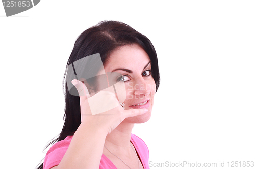 Image of Picture of lovely woman making a call me gesture 