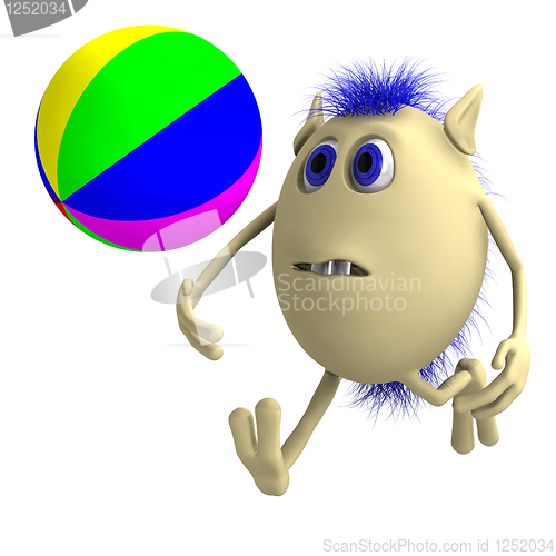 Image of Haired 3D puppet playing with colorful ball