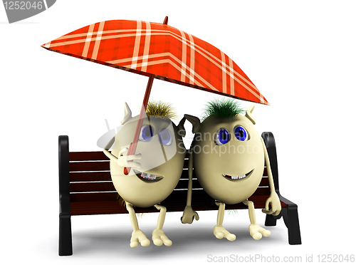 Image of Look on happy  puppets under  checkered umbrella