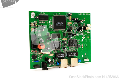 Image of Computer circuit board placed on white background