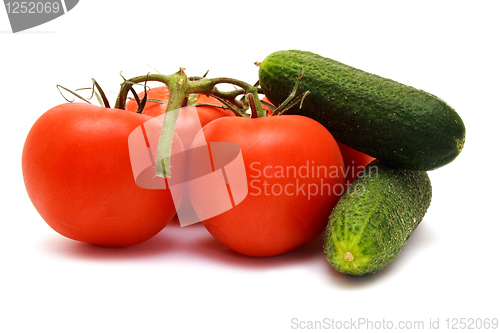 Image of Foto of cucumbers  and tomatoes in room