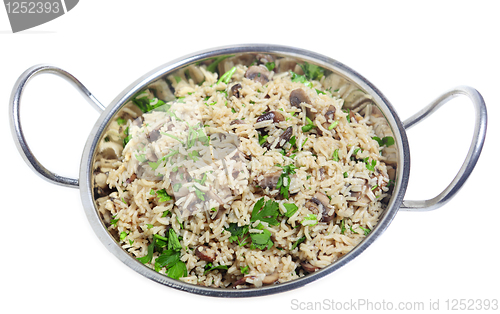 Image of Mushroom pilau in kadai bowl