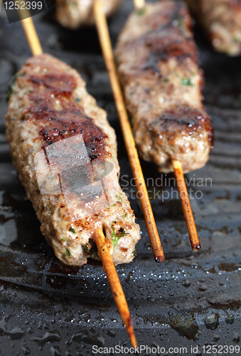 Image of Lamb Kofta on a grill plate vertical