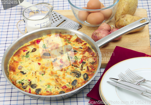 Image of Spanish omelet in pan horizontal