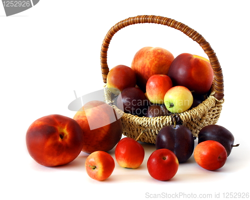 Image of Basket of fruits isolated on white background. 