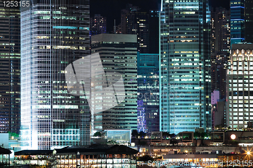 Image of business buildings at night