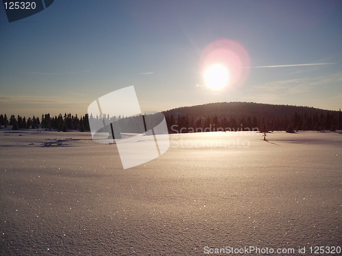 Image of Sun over snowcovered fields