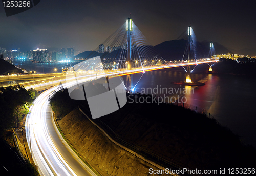 Image of highway and Ting Kau bridge at night