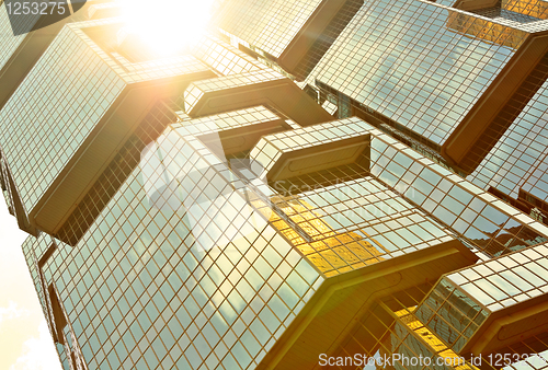 Image of skyscrapers with sun glare