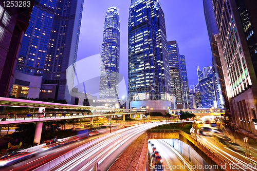 Image of traffic in downtown at night