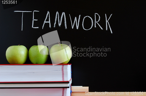 Image of teamwork and chalkboard
