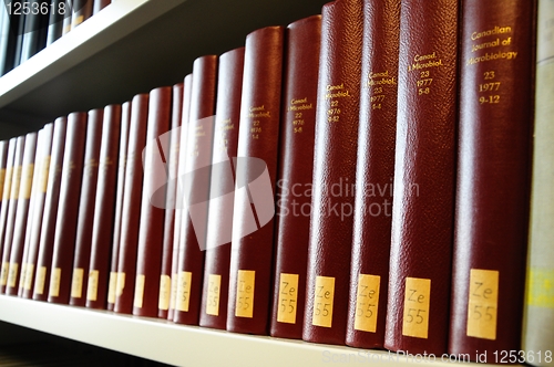 Image of books in a library