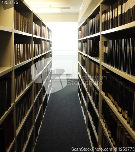 Image of books in a library