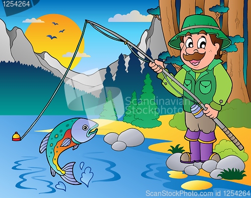 Image of Lake with cartoon fisherman 1