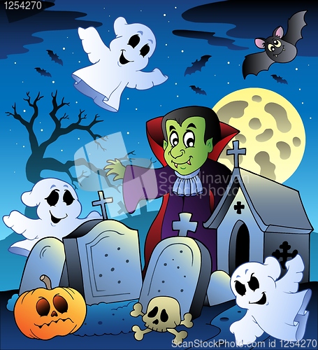 Image of Halloween scenery with cemetery 3