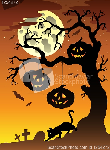 Image of Scene with Halloween tree 2