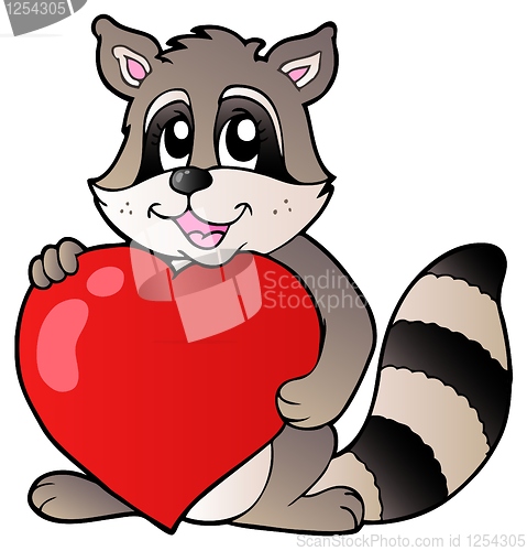 Image of Cute racoon holding heart