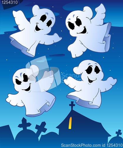 Image of Four ghosts near cemetery