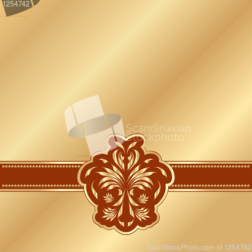 Image of gold background with a red Victorian pattern
