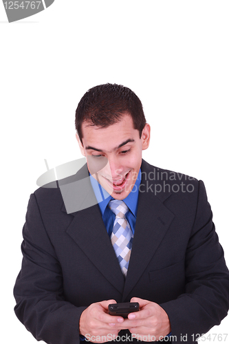 Image of businessman sending a message against a white background 