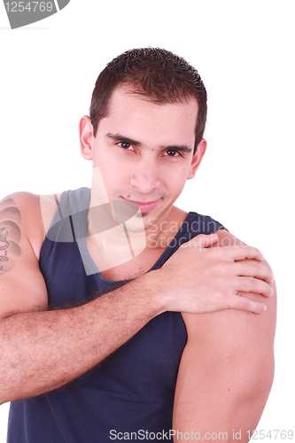 Image of Smiling young strong man. Isolated over white background 