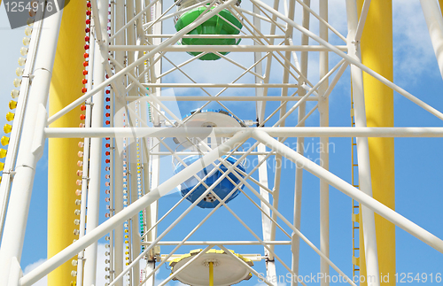 Image of ferris wheel against a blue sky