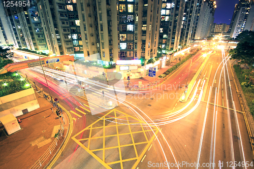 Image of traffic in Hong Kong at night 