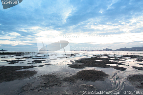 Image of Sunset in Hong Kong along the coast at dusk 