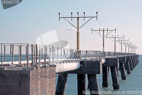 Image of airplane navigational lights on the sea