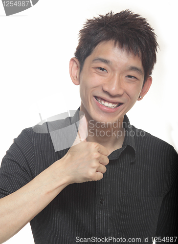 Image of Portrait of hand showing goodluck sign against white background 