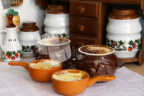 Image of  House fermented baked milk in pottery.