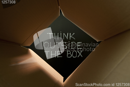 Image of Think outside the box on blackboard